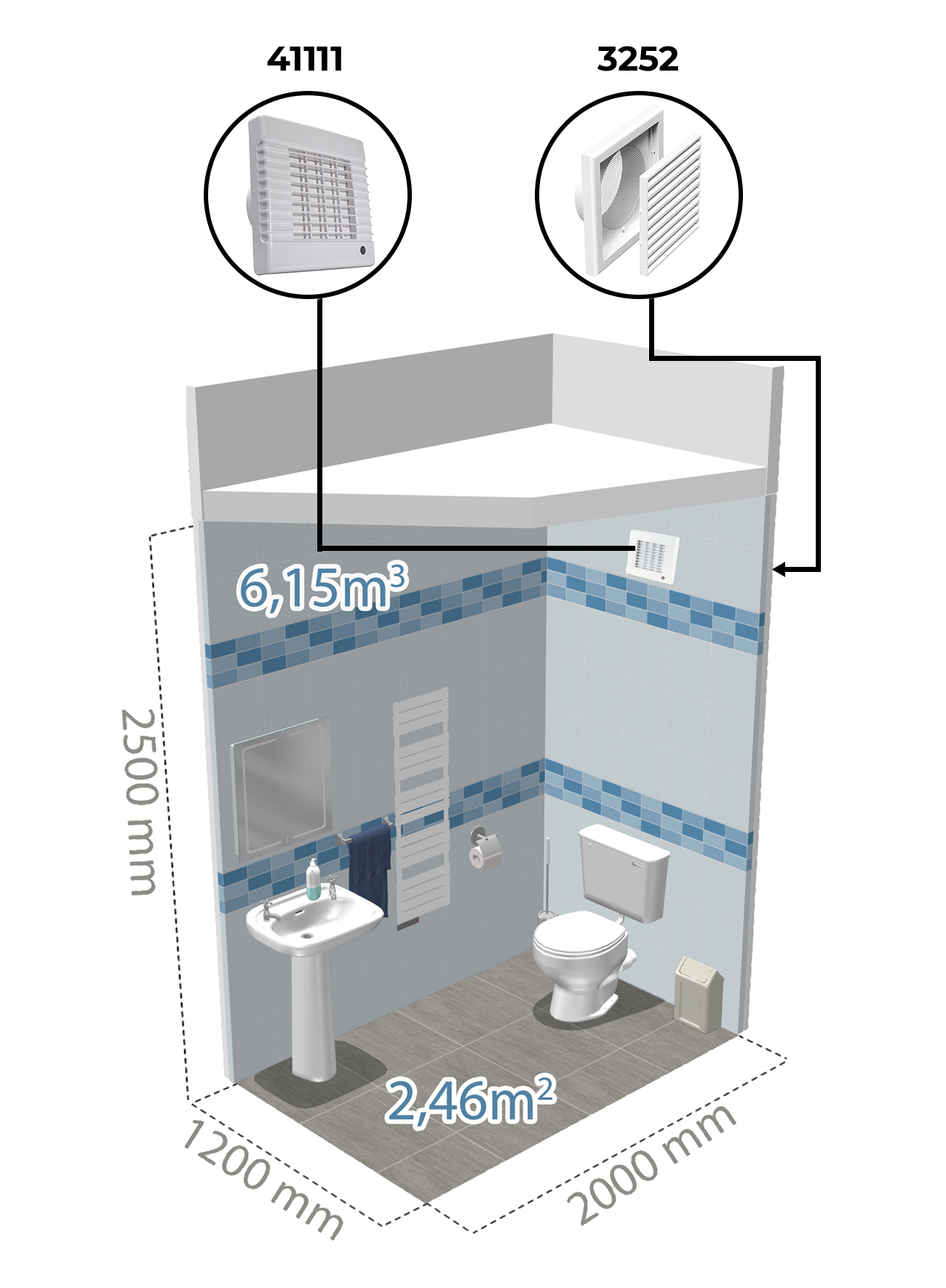 Példa légtechnikai berendezés felhasználására WC-ben Dalap LV Fürdőszoba ventilátorral.